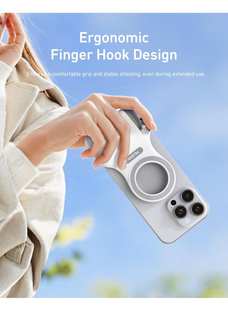 TELESIN Magnetic Phone Camera Grip with LED Fill Light & Mirror – Rechargeable MagSafe Compatible Selfie Handle for iPhone – Grey - Image 4